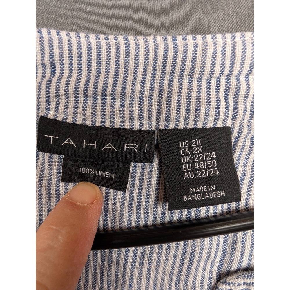 Tahari Womens 2X Linen Tunic Dress Stripe Beach Coverup Lagom Coastal Travel - Picture 2 of 7